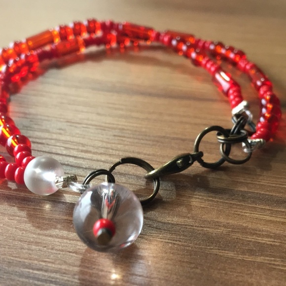 Red Beaded Ladies Double Strand Beaded Ladies Bracelet, Handmade Ladies Bracelet - Picture 4 of 8